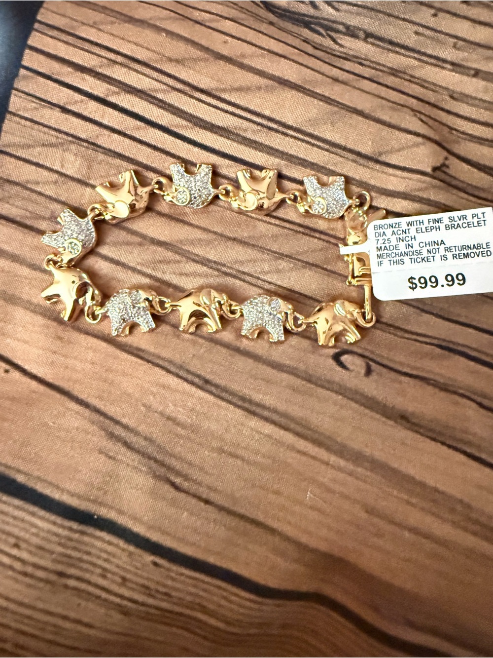 Gold Elephant Charm Bracelet with Crystal Pavé Accents